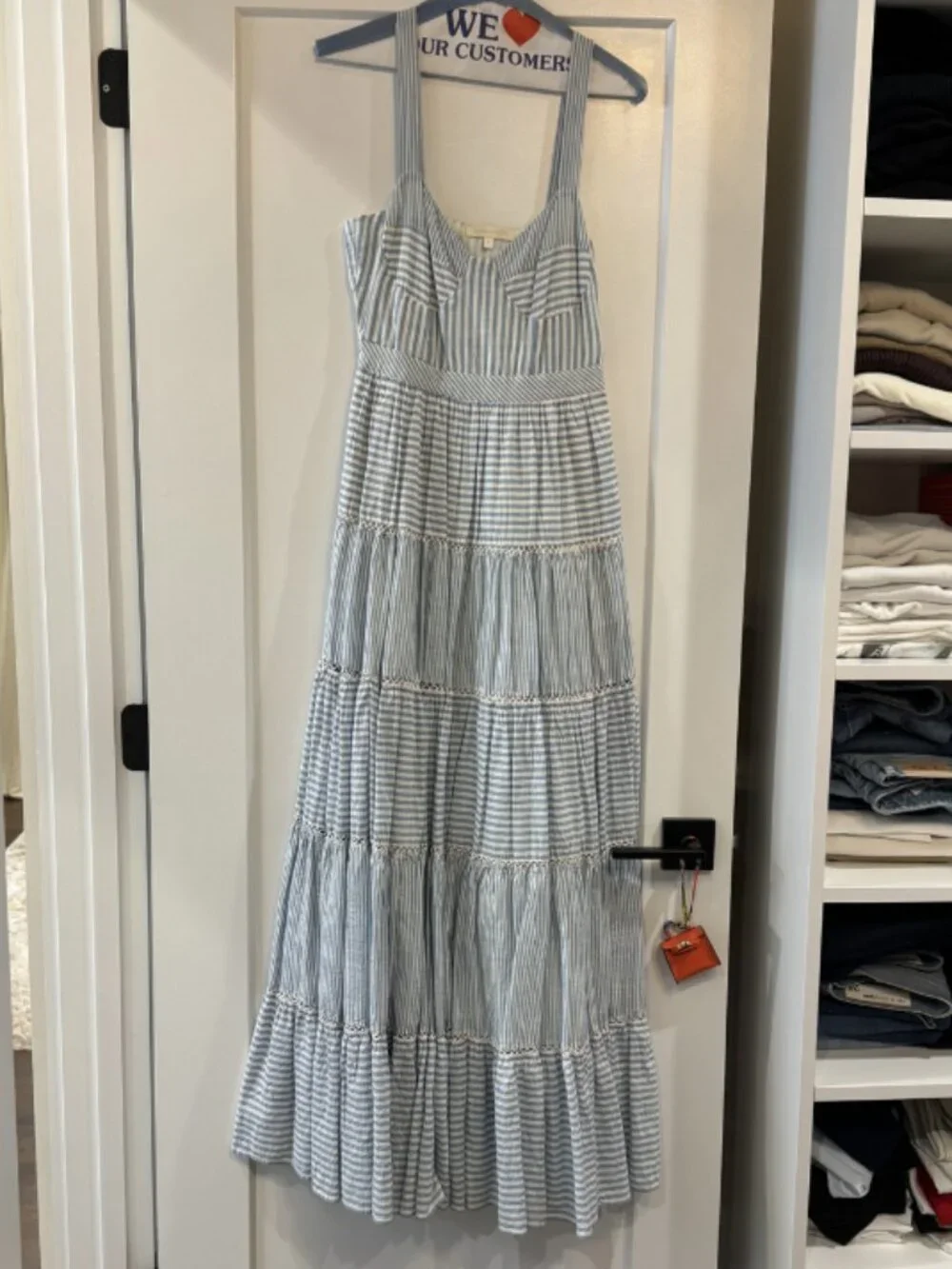 Love Shack Fancy blue/white stipe, tiered strapless maxi dress, 0 - Picture 6 of 7